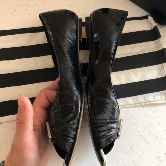 Vintage L.A.M.B. “Grisel” 7.5 Leather Peep Toe Ballet Flats Black White Shoe EUC - Picture 7 of 16